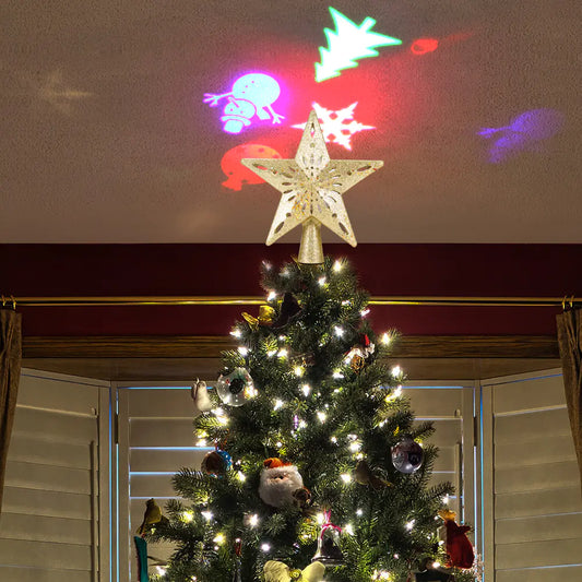 3D Flickering Star Christmas Tree Topper with LED Snowflakes