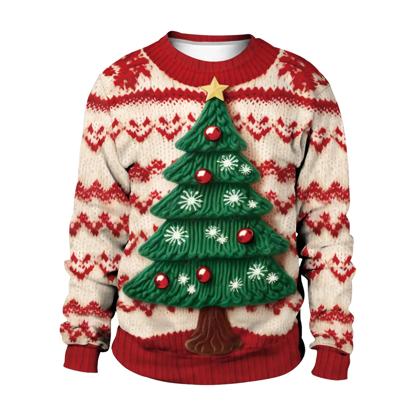 Women's Christmas Tree Snowman Pattern Round Neck Sweater