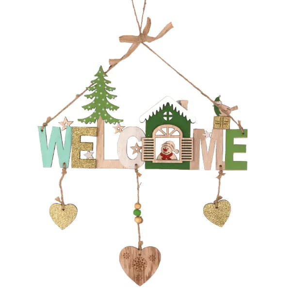 Christmas Decoration, Wooden Cartoon Welcome Sign