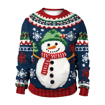 Women's Christmas Tree Snowman Pattern Round Neck Sweater