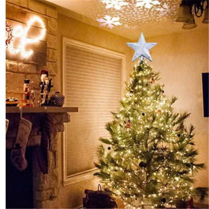 3D Flickering Star Christmas Tree Topper with LED Snowflakes