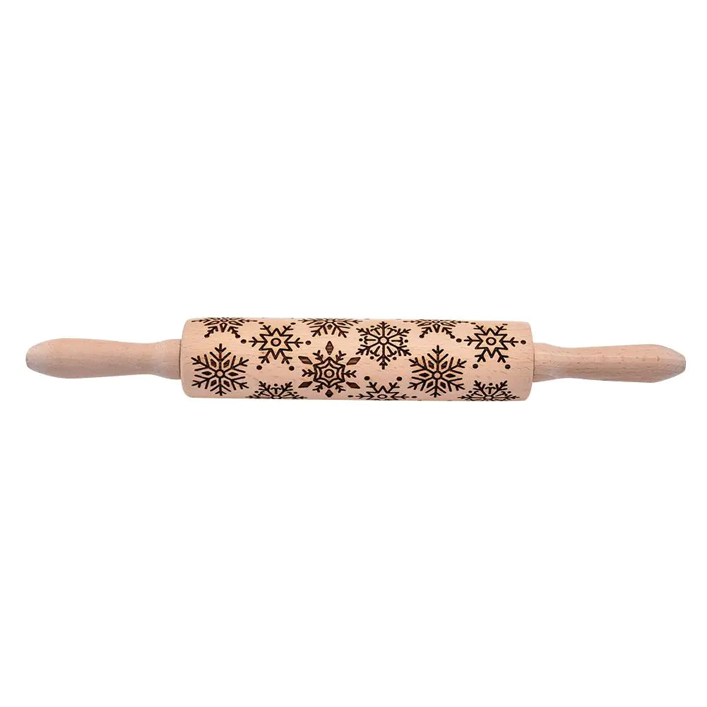 Christmas Laser Engraved Beech Rolling Pin Tool