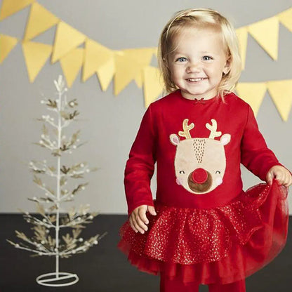 Christmas Reindeer Dress with Mesh Skirt