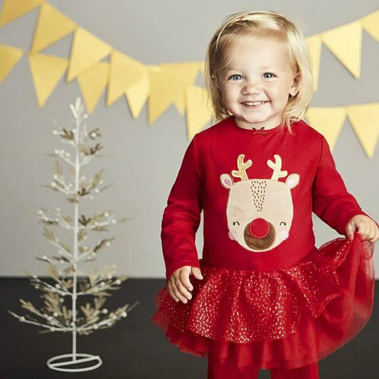 Christmas Reindeer Dress with Mesh Skirt