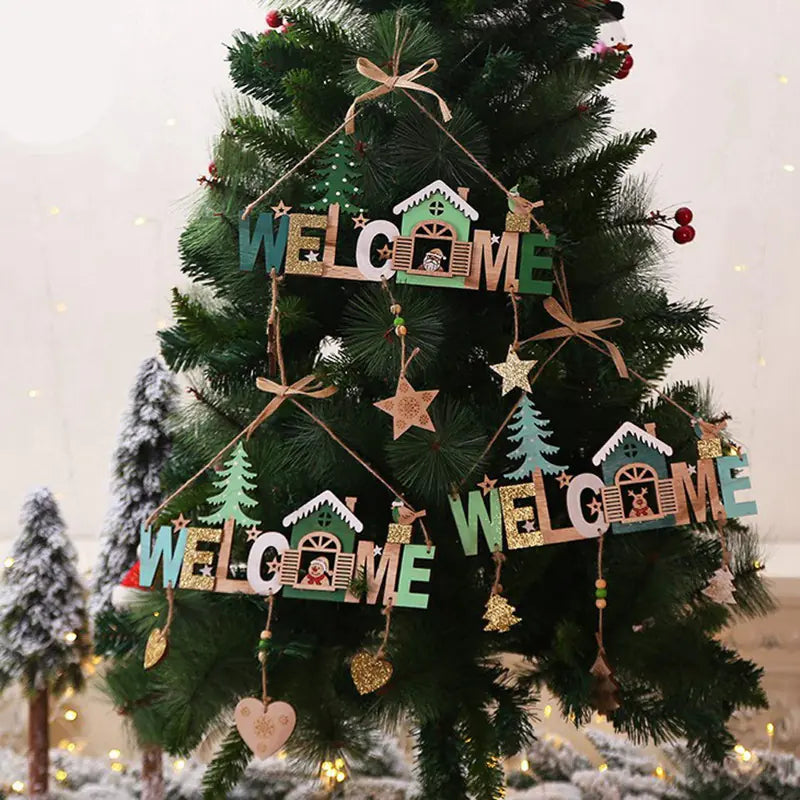 Christmas Decoration, Wooden Cartoon Welcome Sign