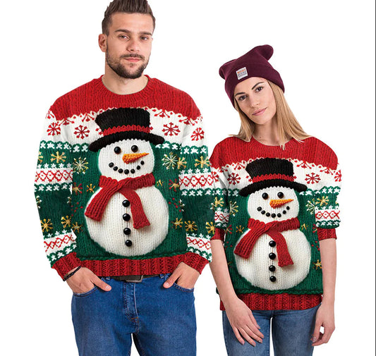 Women's Christmas Snowman Pattern Round Neck Sweater